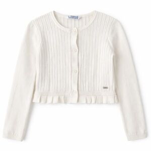 Mayoral | Ribbed Knit Cropped Cardigan with Ruffle Hem | Size 4